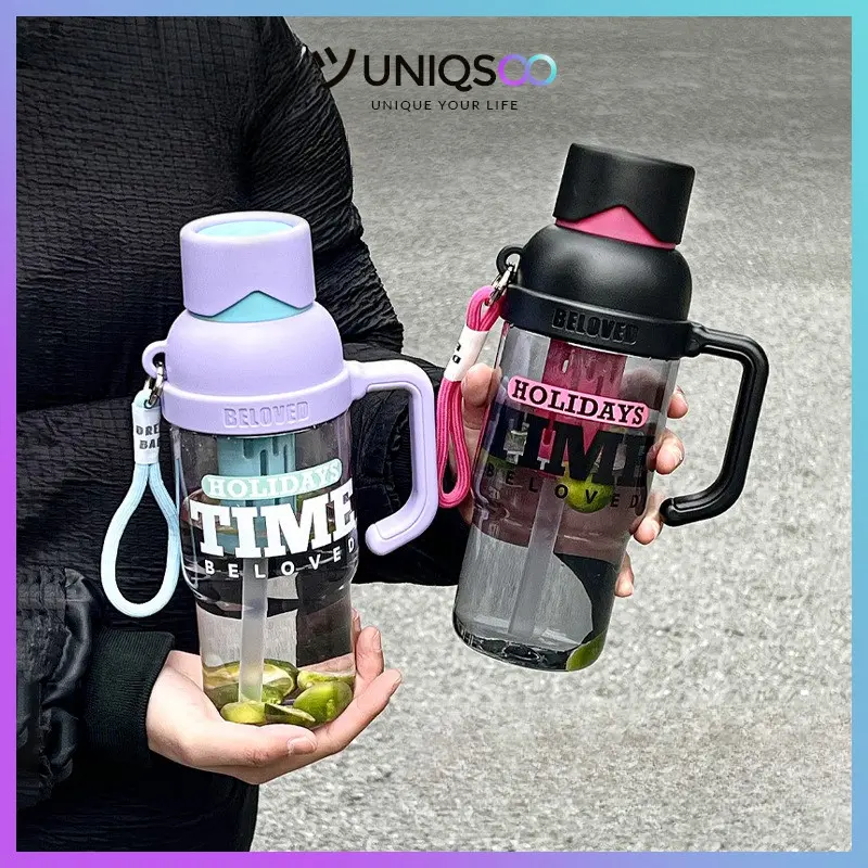 UNIQSOO Botol Minum Infused Buah 900ml Anti Tumpah Dengan Sedotan + Tali Strap | Tumbler Lucu BZ053