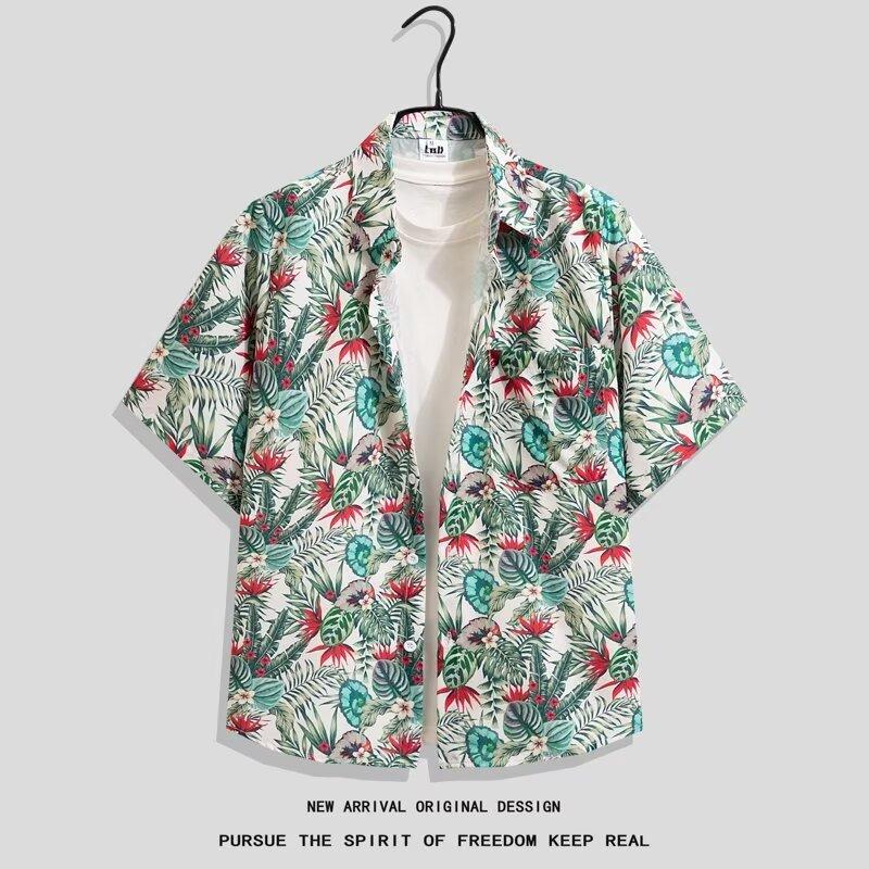Áo Sơ Mi In Họa Tiết, Phong Cách Cổ Điển Đi Biển Hawaii, Dành Cho Nam Giới, Ngắn Tay, Mặc Mùa Hè, Dễ Phối Đồ, Dáng Rộng Vừa Vặn, Lụa Lạnh Mỏng, Cảm Giác Ngầu Thích Hợp Cho Bé Trai, Mặc Bờ Biển Và Kỳ Nghỉ, Áo Sơ Mi Thường Ngày Thời Trang 1