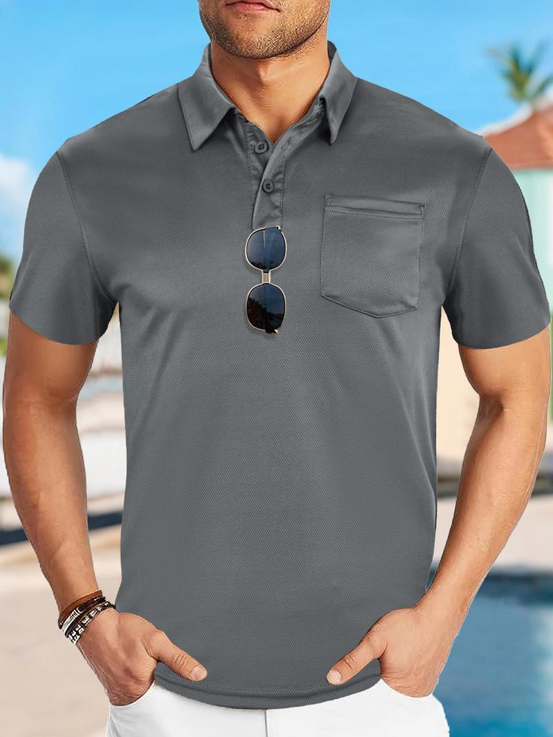 Product Introduction of Men's Solid Short Sleeve Polo Shirt, Regular Fit Casual Half Button Collared Top for Summer, Fashion Men's Clothes for Daily Wear, Tropical 6