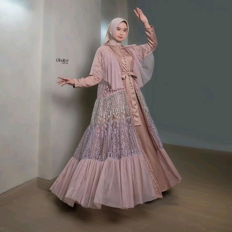 Ghalya Dress Versi 2 Satin Silk Lapis Tile mix brokat Payet || RONAACHRISS 6