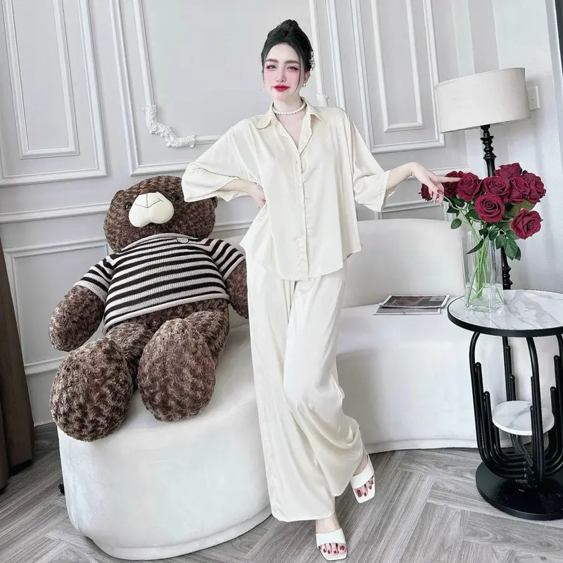 Set Sơ Mi Lụa Latin Tay Lỡ Quần Dài Có Túi (Freesize40-70kg) Women Nữ Áo 6