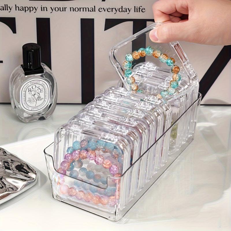 Bộ Sắp Xếp Trang Sức Acrylic Trong Suốt, 10 Cái, Có Thể Xếp Chồng, Hộp Trưng Bày Vòng Tay Có Nắp Đậy, Làm Bằng Nhựa, Trong Suốt, Chống Bụi, Thích Hợp Cho Hạt, Dây Đeo Tay Và Lắc Tay 8