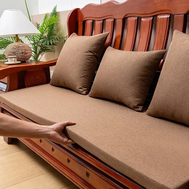 Đệm Ghế Sofa, Chất Liệu Vải Lanh, Bọt Biển Mật Độ Cao, Thiết Kế Dải, Chất Liệu Gỗ Trơn Đệm Ghế Trung Quốc Chống Trượt, Có Thể Tháo Rời, Dày Dặn, Phù Hợp Với Tất Cả Các Mùa