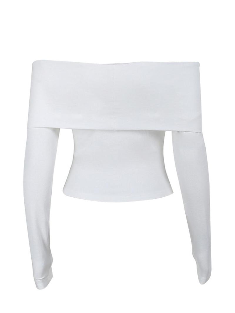 Product Introduction of Women's Off Shoulder Asymmetrical Hem Tee, Summer Clothes, Casual Solid Long Sleeve T-Shirt for Spring & Fall, Ladies Clothes for Daily Wear 7