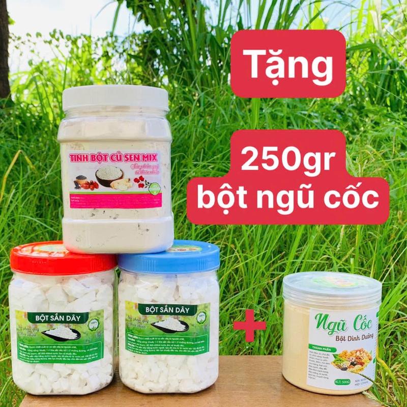 1kg Bột sắn dây 500gr Tinh bột củ sen mix vị Tặng 250gr Bột ngũ cốc Ba mẹ con nhà Ngọc Đồ Uống