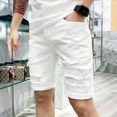 Quần sọt rin nam màu trắng cotton