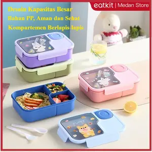 【Medan Ready Stock】Eatkit Kotak Makan Siang Anak 1450ml Lunch Box Microwaveable Dengan Kotak Saus 3 Sekat BPA Free Bahan PP, Aman dan Sehat Kompartemen Berlapis-lapis Desain Kapasitas Besar Memenuhi Kebutuhan【COD】