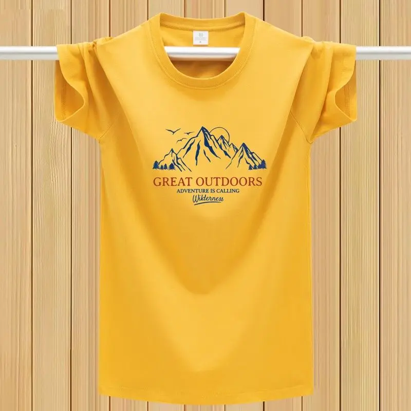 Men's Heavy Weight Cotton Blend Crew Neck Great Mountain Graphic T-Shirt Adult, Casual Loose Fit Outdoors Short Sleeve Printed Top Tee - Pre Shrunk M - 5XL Tall & Big