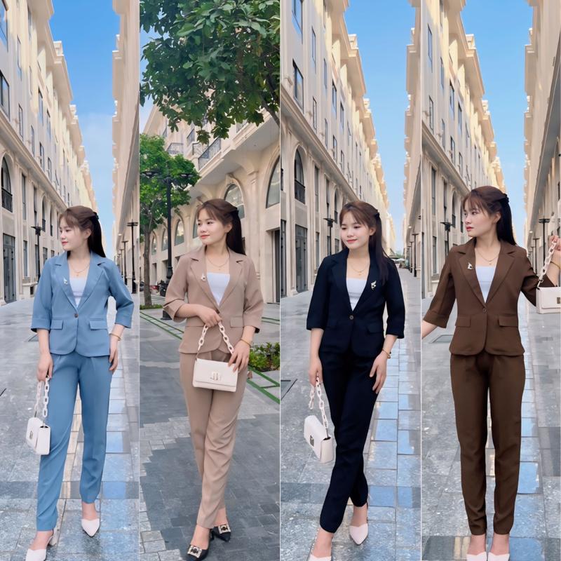 Set vest 2 món tay lửng phối quần tây (40-75kg)có bigsz Trơn Áo Nữ Women( tặng kèm cài áo hoa)  Top