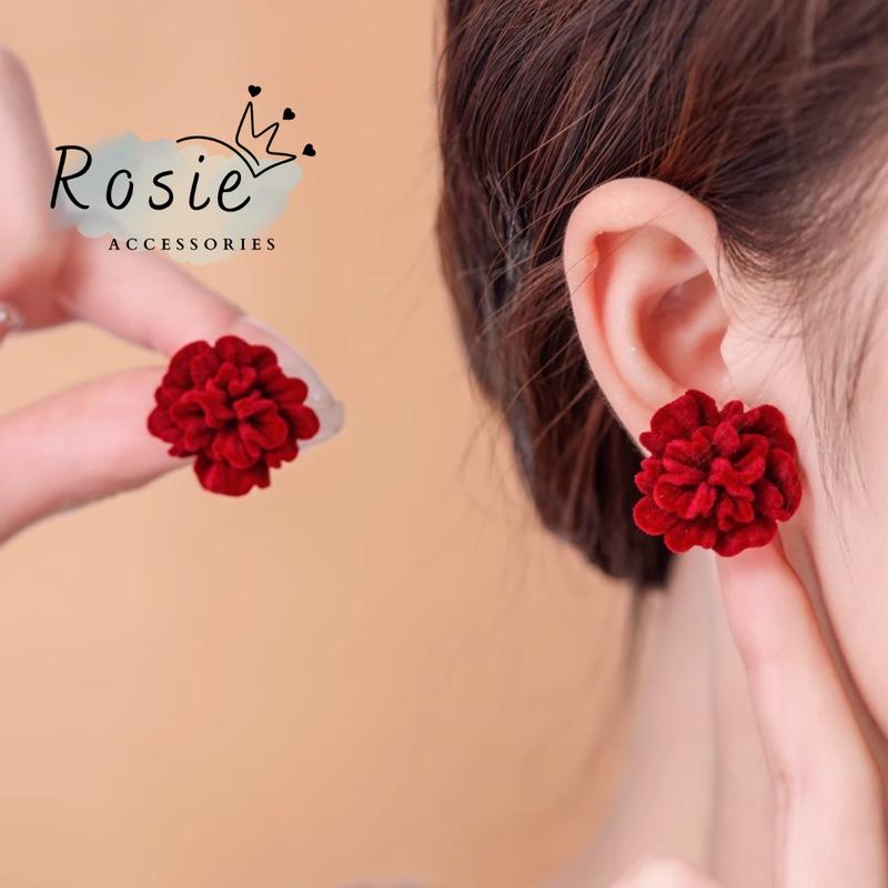 Bông Tai Đỏ Mận Khuyên Tai Hoa Hồng Thanh Lịch Mùa Giáng Sinh Hoa Tai Cô Dâu 925 Size 2 Cm Cho Nữ Rosie Accessories