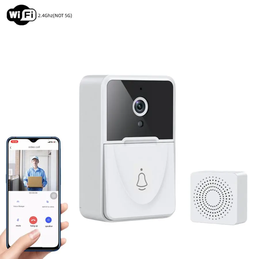 Wireless Video Doorbell Camera, 2.4G WiFi Smart Ring Doorbell Camera with IR Night-Vision & Motion-Detection, Battery Powered Video Doorbell with Chime Ringer for Indoor/Outdoor Surveillance