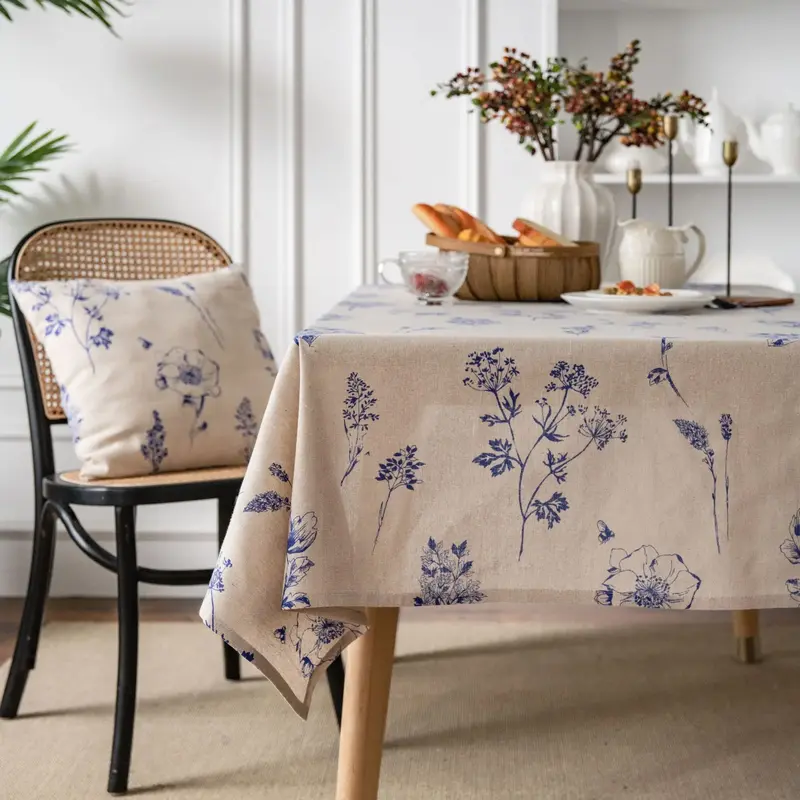 Khăn trải bàn hình chữ nhật, chất liệu cotton và vải lanh in họa tiết, thích hợp để trang trí bàn ăn tại nhà, trang trí nhà bếp và phòng ăn, chống bụi, bền thảm  trải  bàn  trang  điểm 0