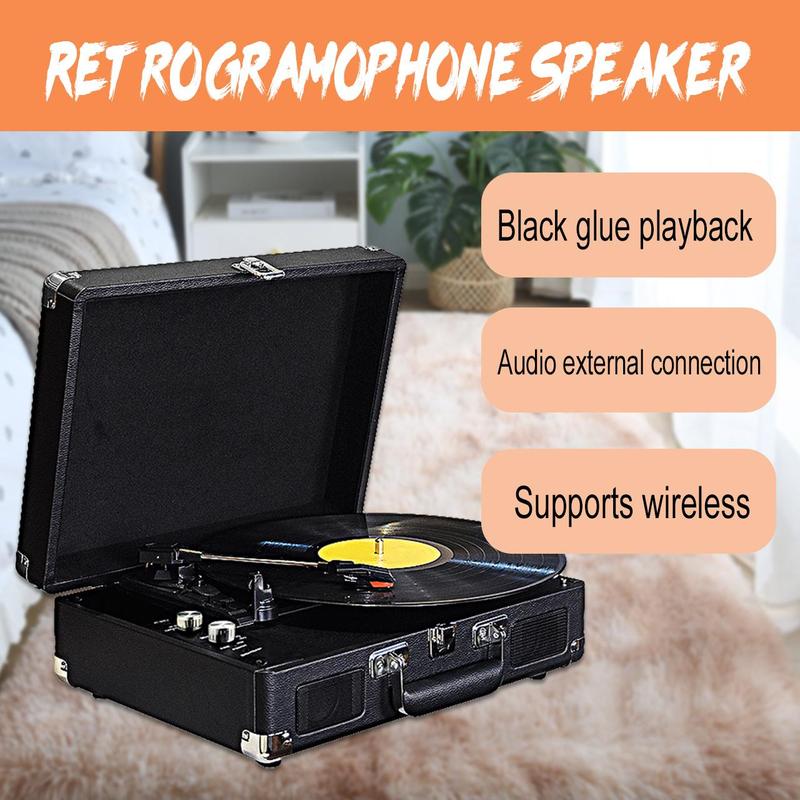 Wireless Vinyl Record Player with Speaker, Portable Vintage Suitcase Vinyl Turntable Record Player with Built in Stereo Speakers, USB Powered Record Player, Audio 4