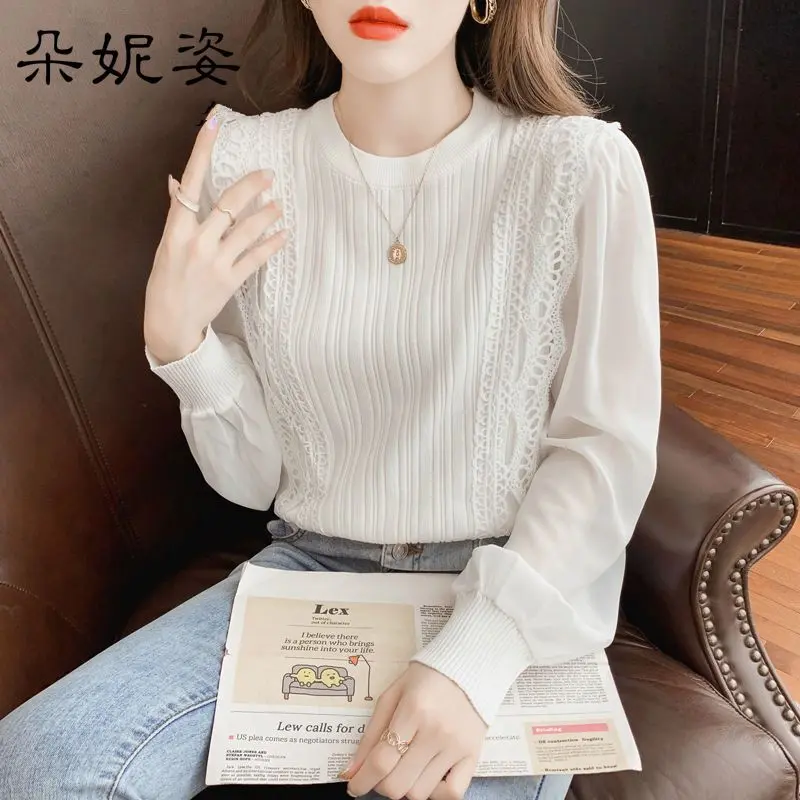 Áo Mùa Thu, Dáng Rộng Vừa Vặn, Dài Tay, Thêu Ren, Dệt Kim, Quần Áo Nữ, Thích Hợp Cho Mùa Mùa Xuân Và Mùa Thu Women Top