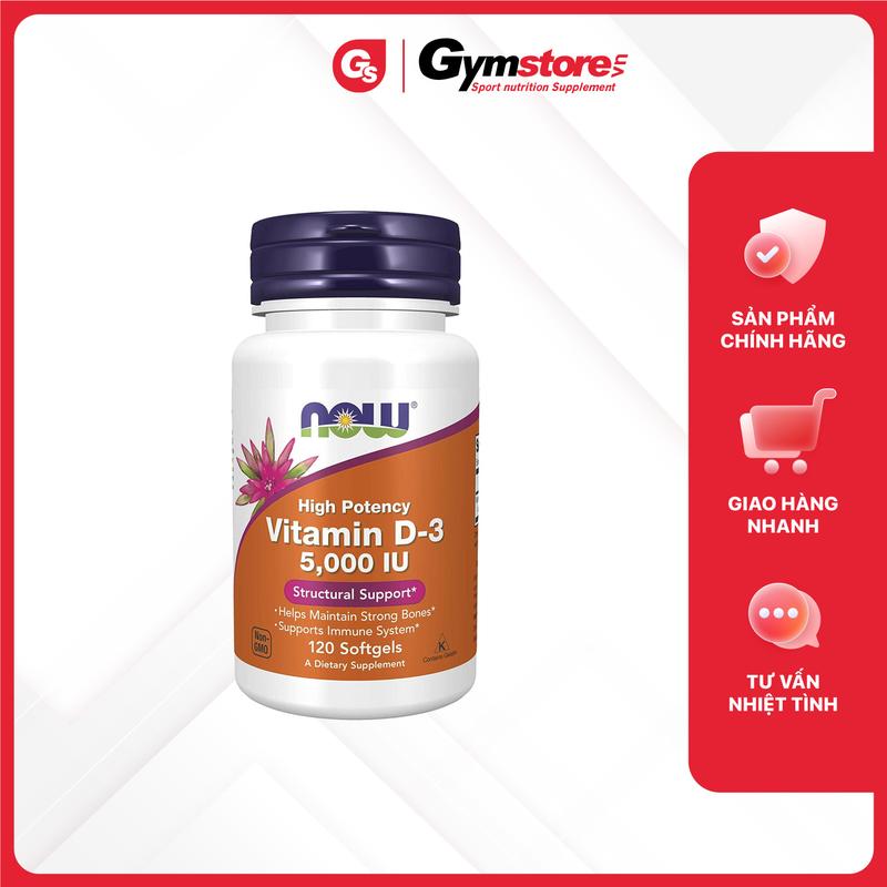 Viên uống bổ sung vitamin D3 NOW Vitamin D-3 5000 IU (125 mcg) - Made in USA | GYMSTORE