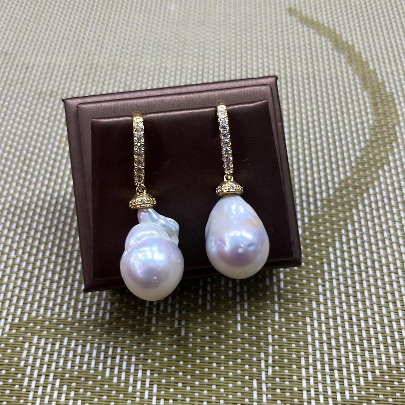 Baroque Pearl Earrings - Purple Rectangle Freshwater Dangles - UK