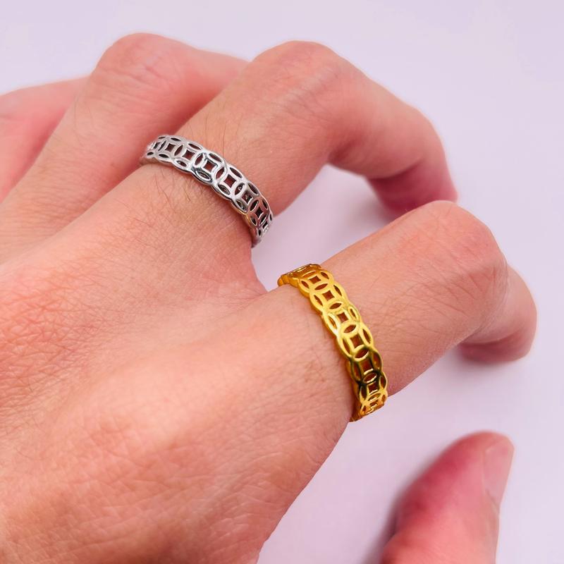 Nhẫn kim tiền trơn titan không gỉ màu vàng và trắng Nhẫn titan unisex kim tiền bền màu trangsucmoiluatuoi.RIN