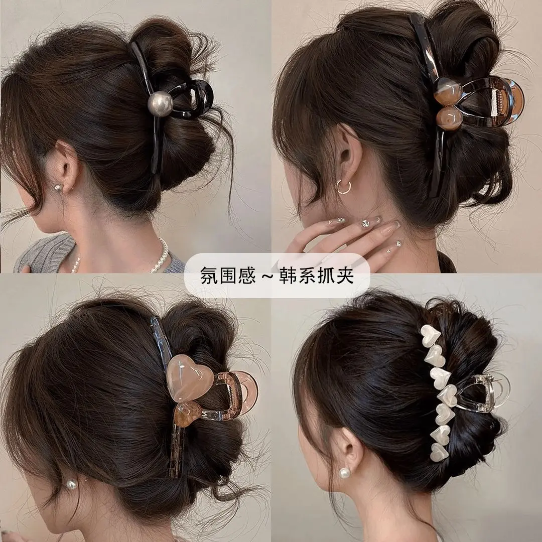 2025 Elegant Jelly Color Shark Clip Hairpin Cute Clip Headdress Female Fashion Love Heart-Shaped Hairpin Back Head Updo Hair Claw