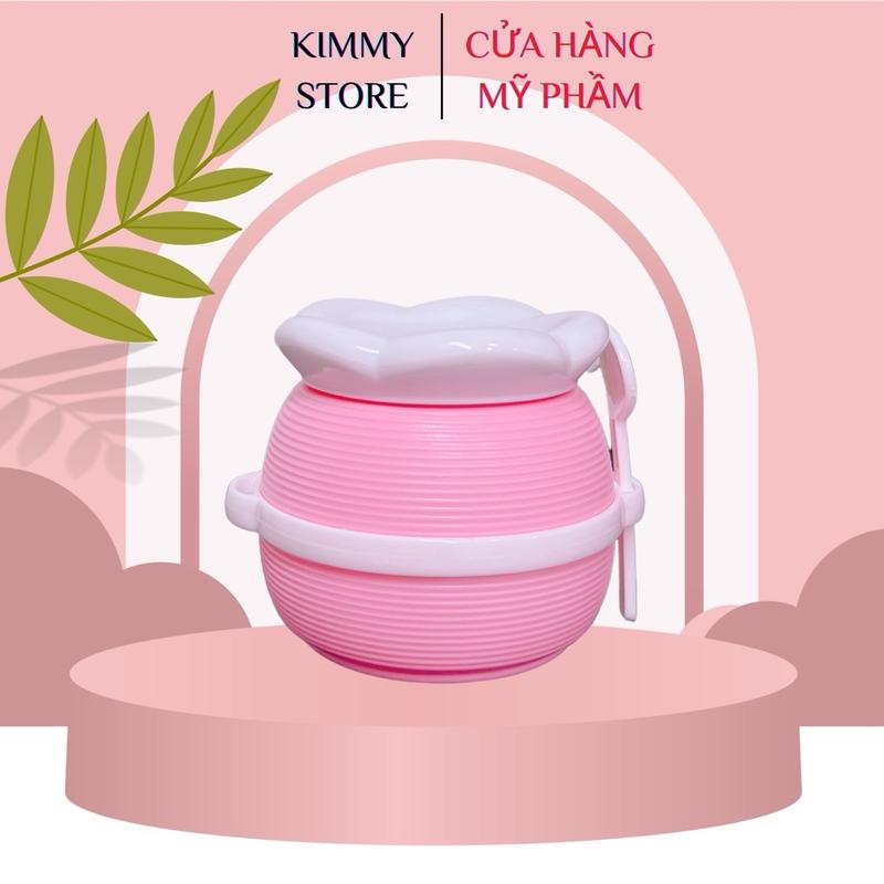 Hủ nhựa đựng kem 180g hình bông hoa + muỗng màu hồng pastel