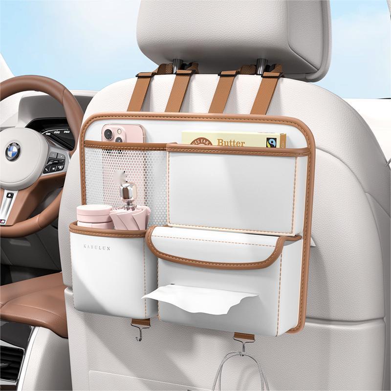 Product Introduction of Car Seat Back Organizer, Durable Seat Back Storage Bag with Tissue Box Bag Hooks, Multi-functional Car Interior Accessories 3