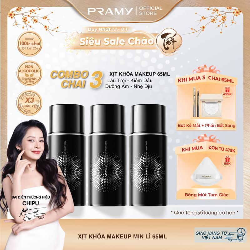 [COMBO] Xịt Khóa Lớp Nền PRAMY Cố Định Lớp Nền Lâu Trôi, Cấp Ấm Cho Da, Kiềm Dầu Hiệu Quả 65ml 100ml