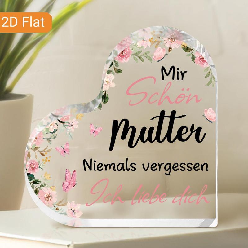 Heart Shaped Acrylic Decorative Plaque, Flower Pattern Desktop Ornament, Birthday Gift for Mom, Home Decor, Desktop Decoration for Living Room Bedroom, Signs 5