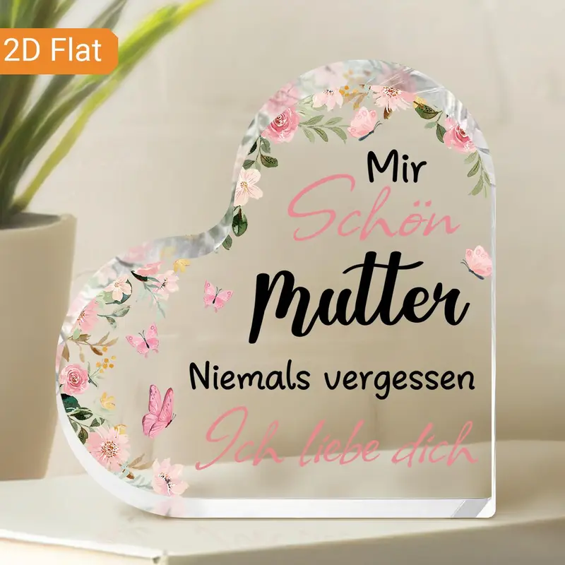 Heart Shaped Acrylic Decorative Plaque, Flower Pattern Desktop Ornament, Birthday Gift for Mom, Home Decor, Desktop Decoration for Living Room Bedroom, Signs 5