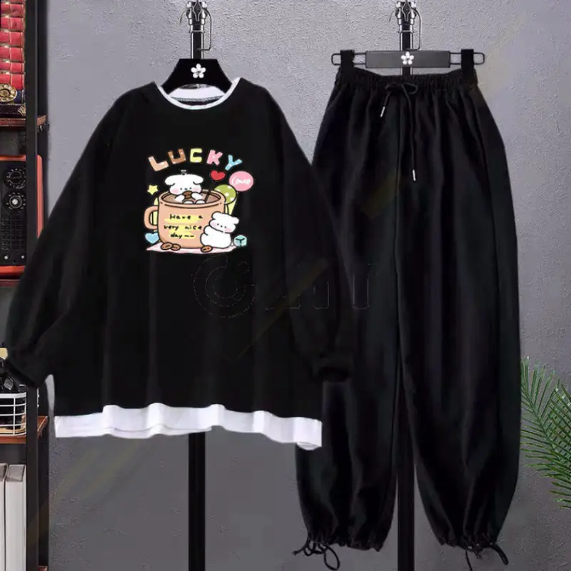 FREESHIP Sét áo nỉ phối gấu trắng Cún Lucky và quần bom chun,Áo nỉ Unisex from rộng, thiết kế phong cách hàn quốc   Geme Fashion 4