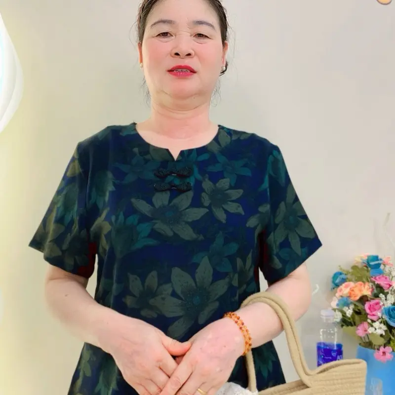 Bộ đồ trung niên, Đồ bộ mặc nhà,  b32 Loudra shop (jolle) bộ tặng mẹ  quần dài áo cộc hàng lụa MANGO mềm mịn, mát Kem Top 4