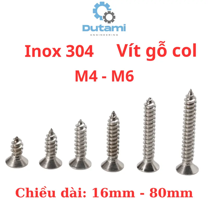 Vít răng thưa bắn gỗ, vít bắt tắc kê inox 304 đầu bằng size M4 M5 M6 7