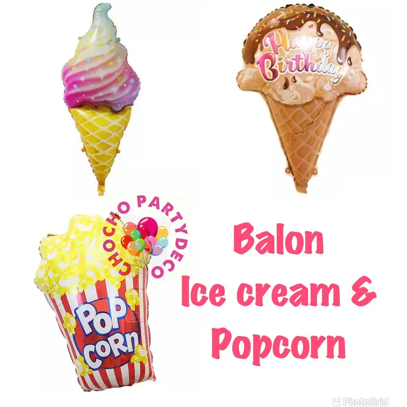 Balon Foil ICE CREAM / PERMEN PASTEL / CANDY / ES KRIM / POPCORN 2
