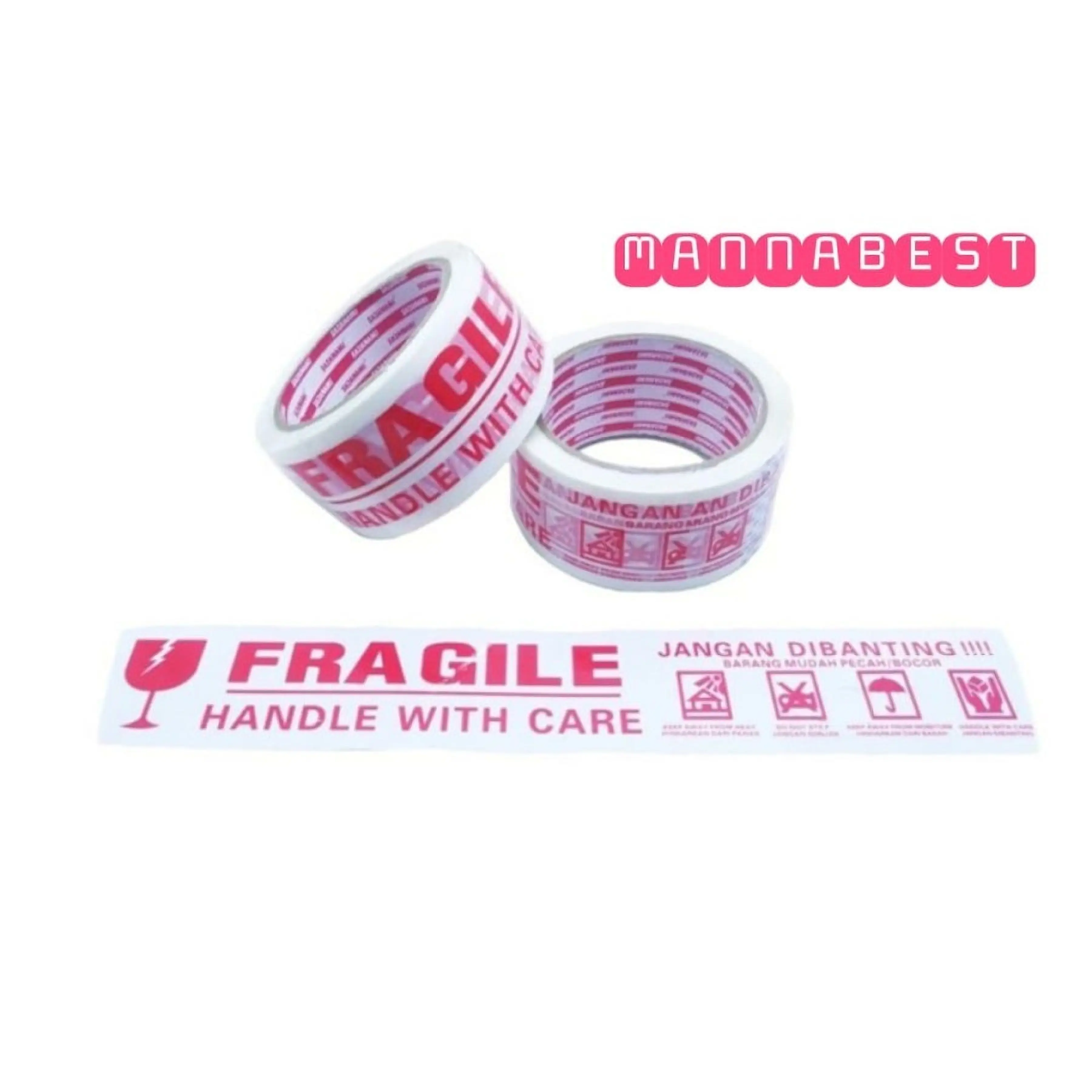 MANNABEST Lakban Fragile |Fragile Tape Size 48mm 90 Yard - Merah