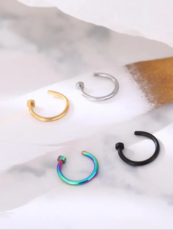 Simple C-shaped Nose Ring (4counts), Stainless Steel Fake Nose Ring for Women & Girls, Fashion Jewelry for Party, Daily Clothing Decor, Birthday Gift 3