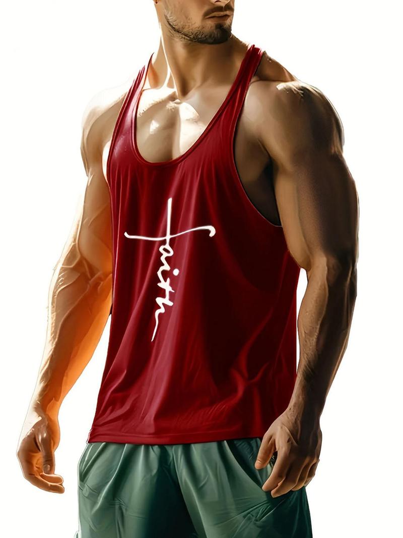 Product Introduction of Men's Cross Print  Sports Tank Top,  Casual Comfortable Breathable Quick Drying Sleeveless Sports Top for Gym Workout Running, Men's Sportswear for All Seasons 1