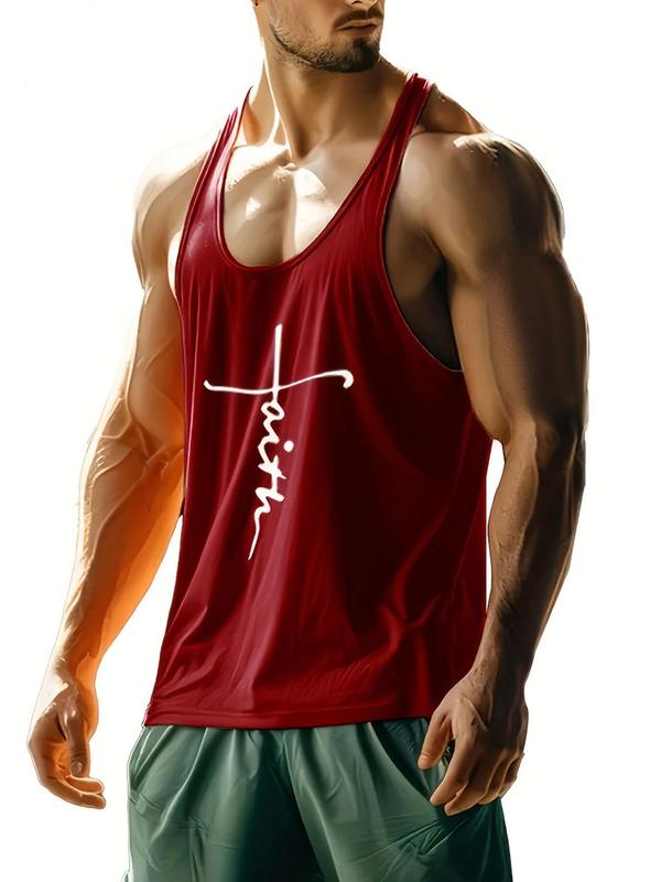 Men's Cross Print  Sports Tank Top,  Casual Comfortable Breathable Quick Drying Sleeveless Sports Top for Gym Workout Running, Men's Sportswear for All Seasons 0