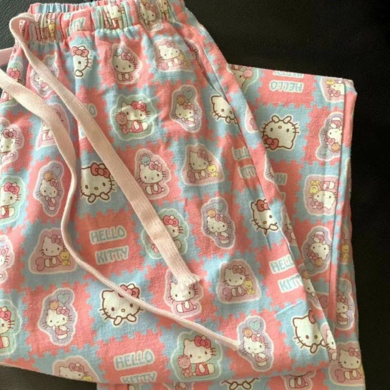 Quần Ngủ Hello Kitty, Mềm Mại Và Mịn, Phong Cách Thường Ngày Có Túi, Thích Hợp Cho Mùa Xuân Và Mùa Thu, Trang Phục Ở Nhà, Thiết Kế Cô Gái Dễ Thương, Lý Tưởng Cho Mùa Thu Và Mùa Đông, Hàng Mới Về Nhung Cotton Áo Top