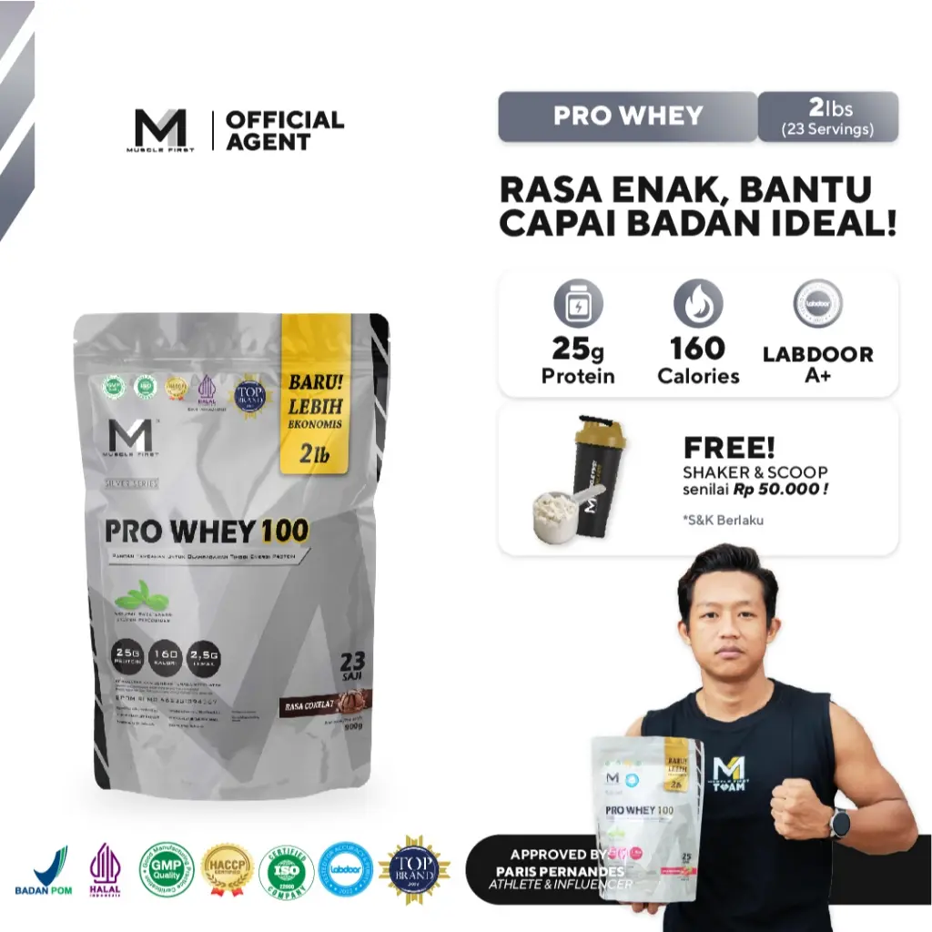 MUSCLE FIRST Pro Whey 100 2 lbs 900 gr - Whey Protein Supplement Fitness