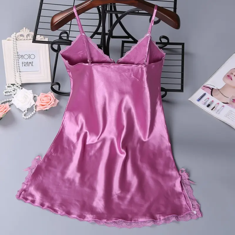 MN Dress Wanita Malam Baju Tidur Wanita Bahan Polyester Polos Santai Gaun Malam Solid Warna Free size  1032 3
