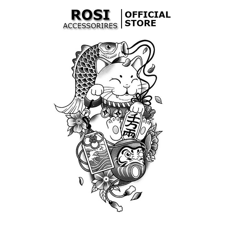 Hình xăm 15 ngày nhật cổ mèo thần tài HC-506 miếng dán hình săm tạm thời tay chân chống nước bền đẹp