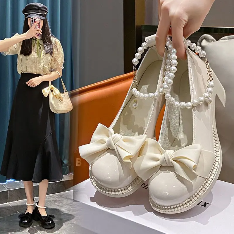 Giày Mary Jane, Giày Nữ, Giày Cao Gót, Nơ Và Ngọc Trai, Gót Chunky, Phong Cách Thanh Lịch, Giày Da Nhỏ Thích Hợp Cho Mùa Xuân Và Mùa Hè, Hàng Mới Về Năm 2023 Shoes