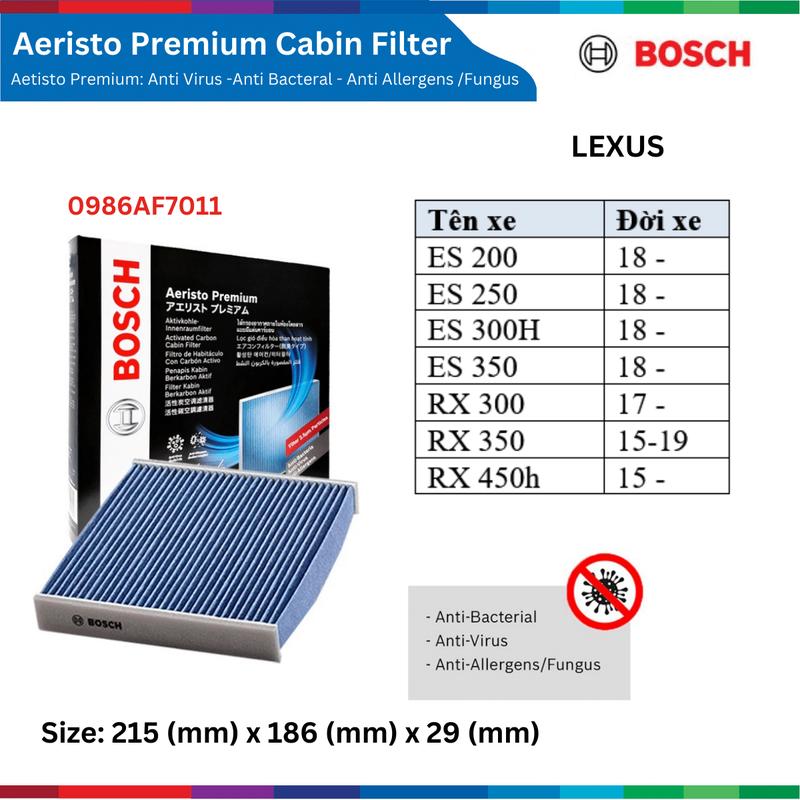 Lọc gió điều hòa BOSCH Aeristo Premium, xe TOYOTA Camry Altis Vios, Fortuner Land Cruiser, Yaris, Cross 3