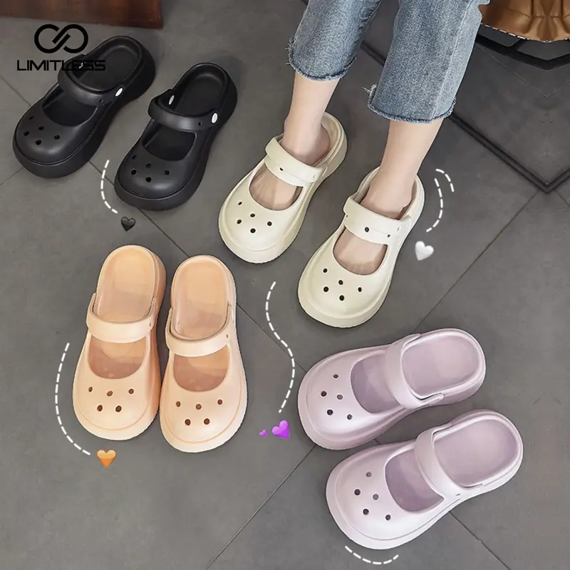 LIMITLESS Sendal Wanita Selop Hak Tebal Empuk Nyaman Santai INARA Sepatu Sandal Cewek Platform Rumah Santai Jalan Musim Semi Fashion Terbaru 2024 Karet 0