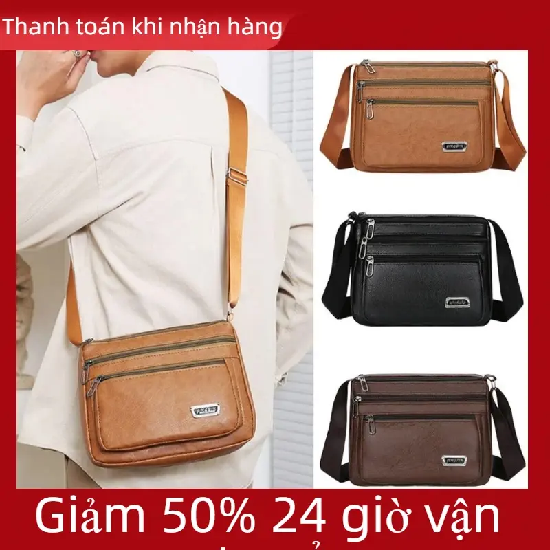 Túi đeo chéo nam da PU mới, túi đeo vai chống thấm nước dung tích lớn, túi xách thông thường Quà tặng Ngày của Mẹ