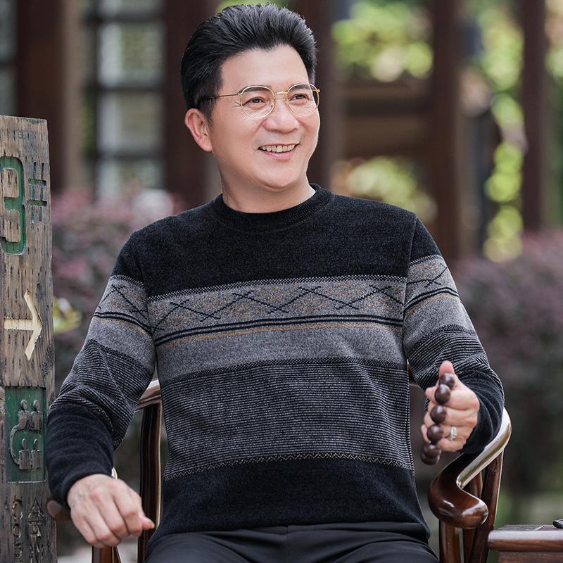   HK Store  Áo Len Nam Trung Niên Cổ Tròn Có Lót Nỉ Nhung Mềm Mịn Siêu Ấm aolennam Menswear Ong 