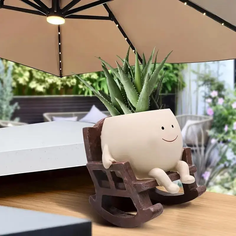 Smile Face Design Garden Pot (Without Plant), Creative Chair Design Resin Flower Pot with Drainage Hole, Decorative Flower Pot for Home Garden Balcony, Modern