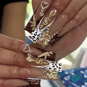 Glossy Fake Nails with Nail File & Tape, 24pcs/box Rhinestone Decor Fashion Press on Nails for Women & Girls DIY Nail Art, Elegant Stick on Nails Kit