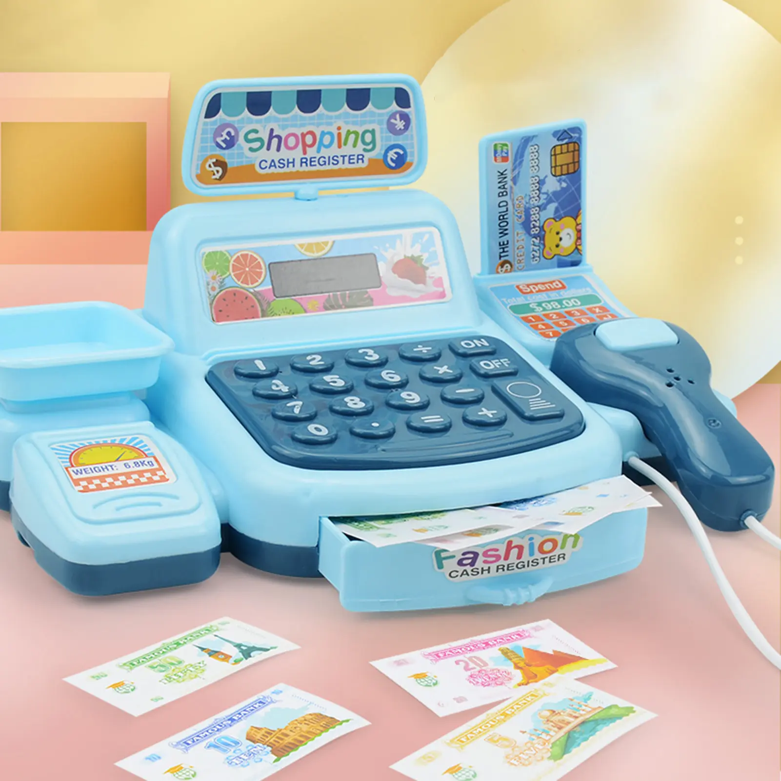 1 Set Cashier Model Sound Light Effect Realistic Detail Plastic Parent-child Interactive Cash Register Pretend Play Toy for Children