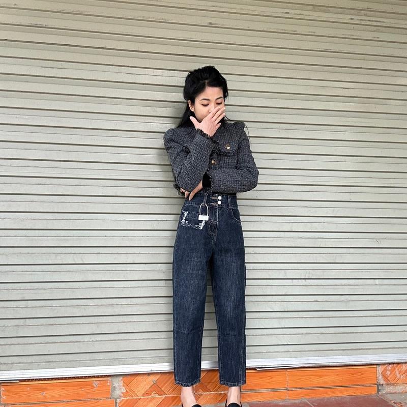 Quần baggy nữ vải quảng Châu màu xám than B 9900