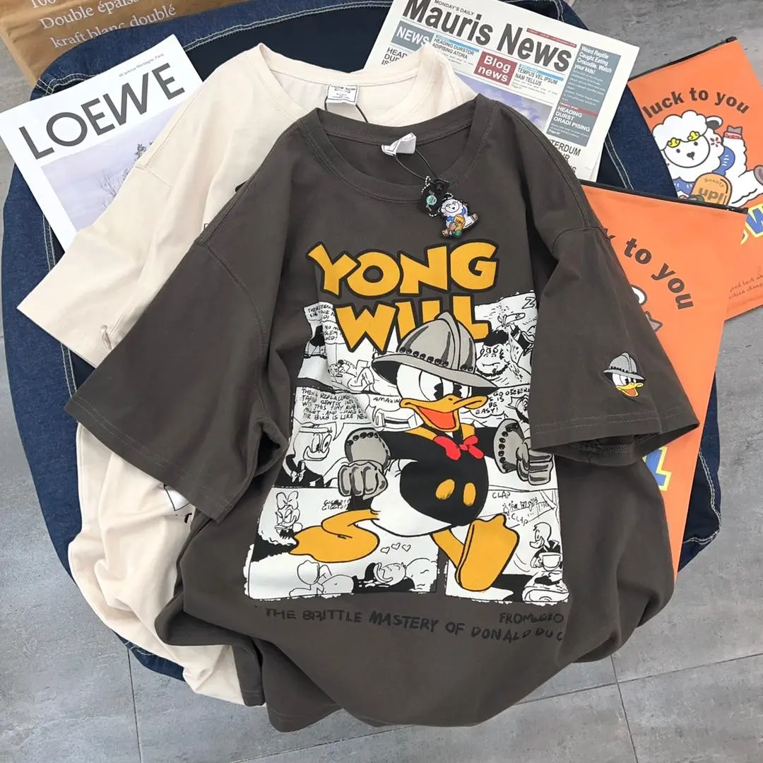 Summer New Short Sleeve T-shirt Women's Cartoon Letter Printing Loose Oversized Men's and Women's Half Sleeve Top