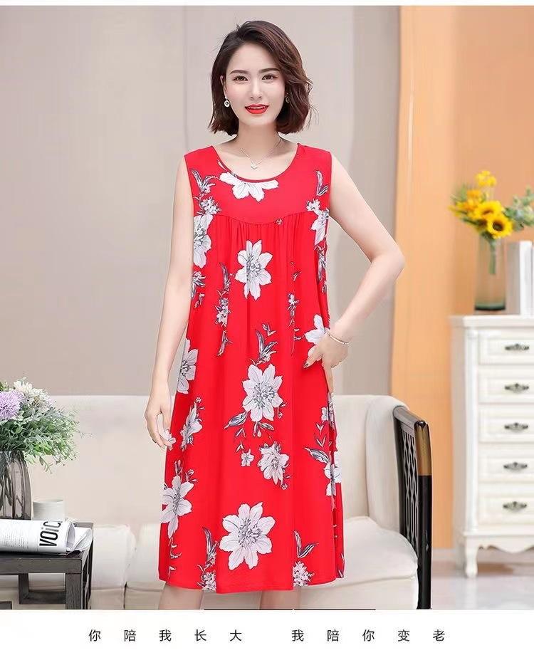 Product Introduction of Nightdress women's summer plus size sleeveless cotton silk mid-length artificial loose dress middle-aged elderly home pajamas 14